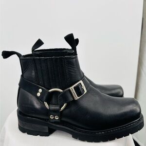 Xelement Biker Motorcycle Black Leather Ankle Boot, Size 8.5